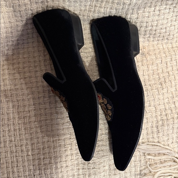 Saint Laurent Men’s Crest Venetian   Embroidered Black Velvet Loafers main image 14